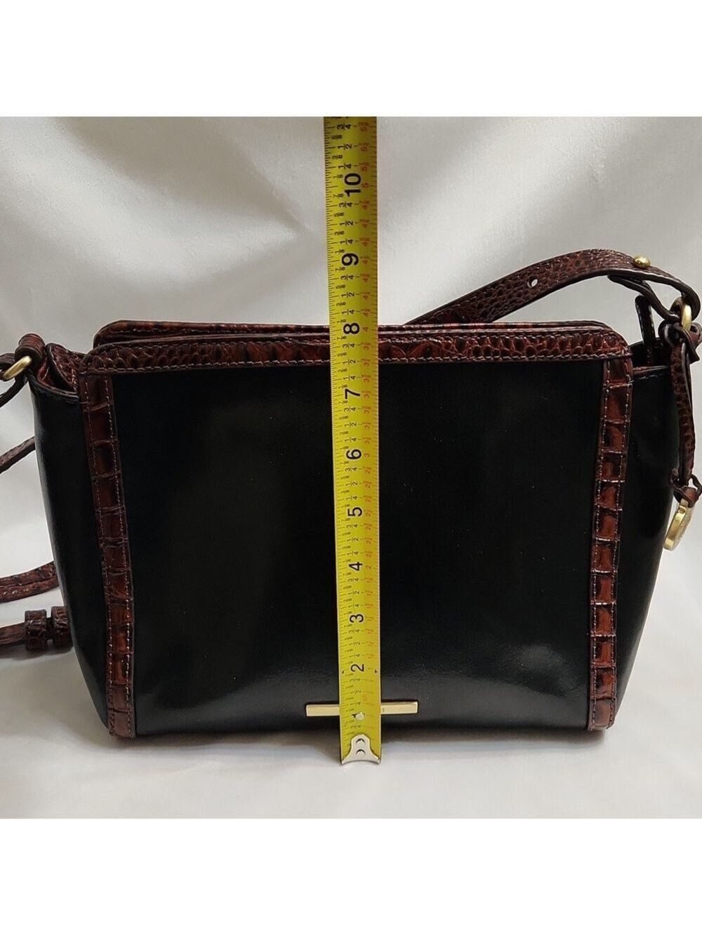 Brahmin Tuscan Tri-texture Carina Black Brown Leather Shoulder Bag - Picture 8 of 15